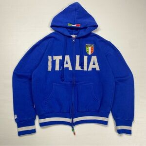 Italia Soccer Polifemo Spellout Full-Zip Blue & White Embroidered Hoodie XS
